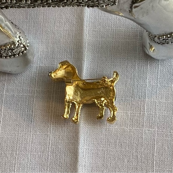 Cute rhinestone black enamel gold dog brooch - Picture 5 of 9